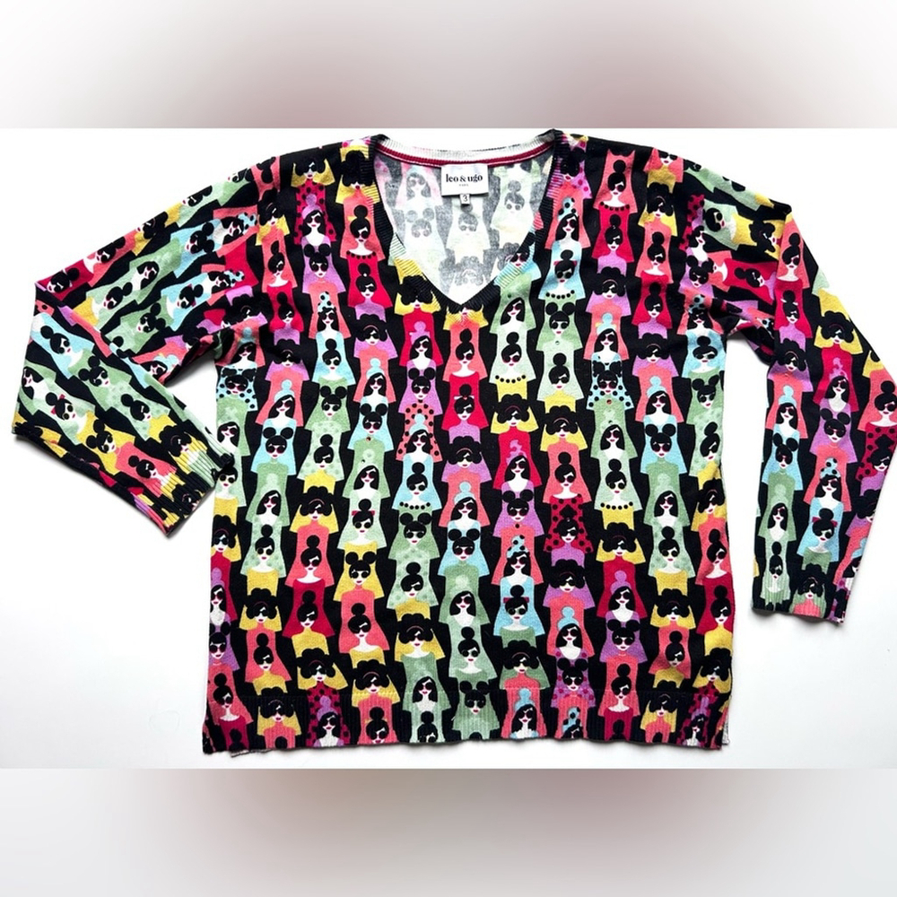 Leo&ugo face print sweater Colorful Print rainbow 
 Top
